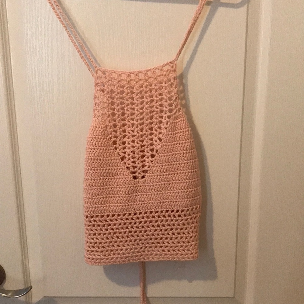 Halter peach colored Crochet Top